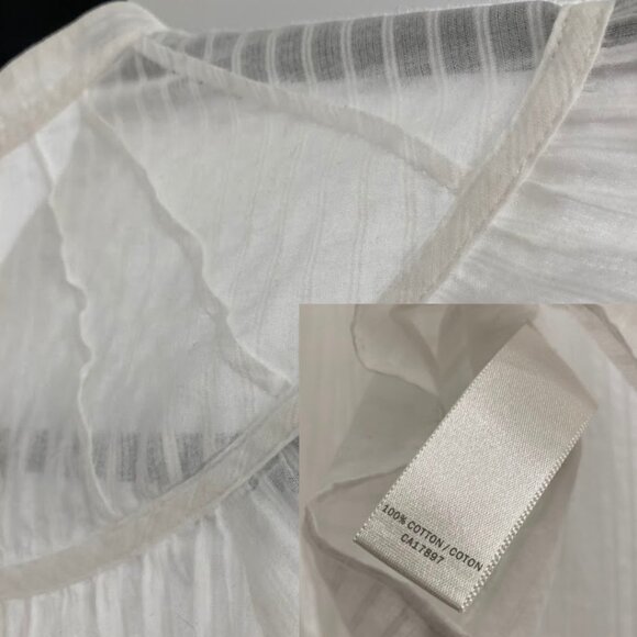 White Sheer Cotton Striped Texture Long Sleeve Blouse Premium Perfect Fit - Picture 13 of 14